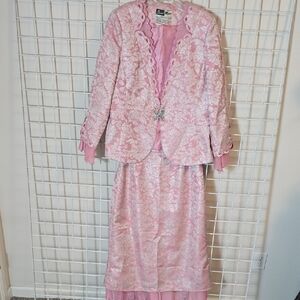 Ben Marc Vintage Pink Brocade Skirt Set Formal Attire, Mother Of Bride Size 14
